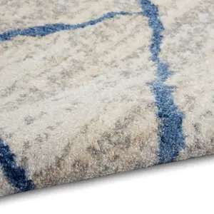 Ivory Blue Abstract Modern Rug For Dining Room-97cm X 152cm