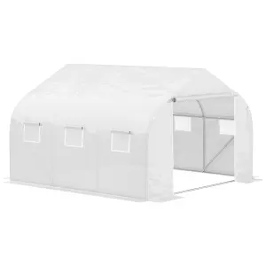 Outsunny Walk-In Polytunnel Greenhouse w/ Roll Up Door Windows, 4.5x3x2 m White