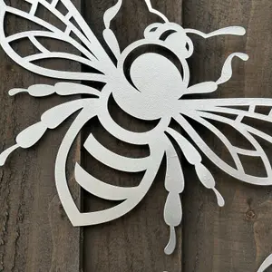 Large Bee decorations SET OF 2 x 40cm silver metal fence wall art or home decoration