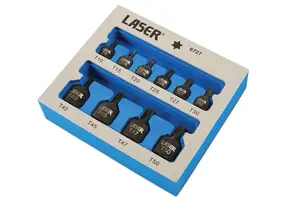 Laser Tools 6727 10pc Low Profile Impact Torx/Star Socket Bit Set 1/4"D, 3/8"D