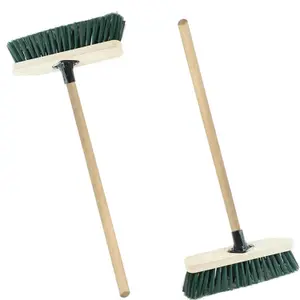 2x 12" Wooden Handle Green Strong PVC Bristle Sweeping Brooms For Cleaning Hard Floors