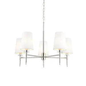 Luminosa Florence Multi Arm Shade Pendant Ceiling Lamp, Bright Nickel Plate, Vintage White Fabric