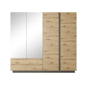 Arco Contemporary 4 Hinged Door Wardrobe 7 Shelves 2 Drawers 1 Rail Artisan Oak Effect (H)2040mm (W)2200mm (D)540mm