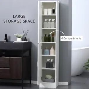 kleankin Tall Mirrored Bathroom Cabinet Tallboy Unit w/Adjustable Shelf White