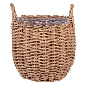 Set of 3 Plant Pots AUCUBA PE Rattan Light Brown