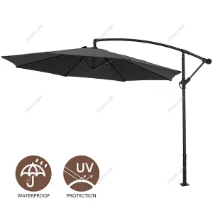 3M Outdoor Black Cantilever Crank Tilt Swivel Banana Umbrella Sunshade with Fillable Base