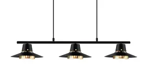 GoodHome Delagoa Bar Matt Black & Gold 3 Lamp LED Pendant ceiling light, (Dia)220mm