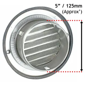 SPARES2GO Stainless Steel Round Bull Nosed External Extractor Wall Vent Outlet with Insect Mesh Grille (5" / 125mm)