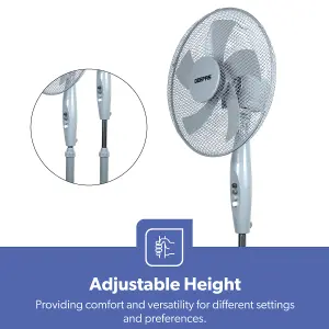 GEEPAS 16 Inch 5 blade Pedestal Fan 45W Powerful Free Standing Oscillating Cooling Fan Height and Tilt Adjustable, Grey