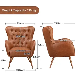 Yaheetech Retro Brown Faux Leather Accent Chair with Metal Legs and Tufted High Back