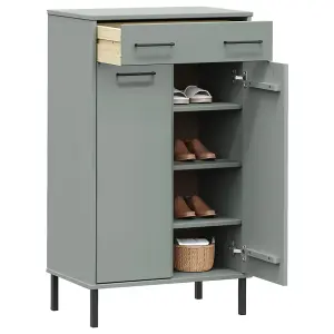 Berkfield Shoe Rack with Metal Legs Grey Solid Wood Pine OSLO