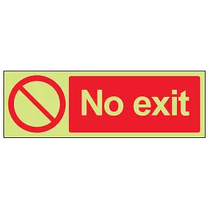 No Exit Access Prohibition Sign - Glow in the Dark - 300x100mm (x3)