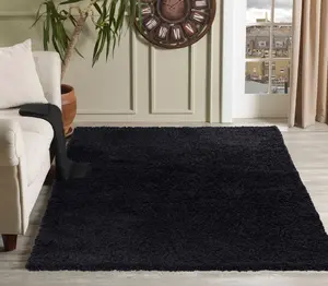 Serdim Rugs Plain Living Room Shaggy Area Rugs Black 120x170 cm