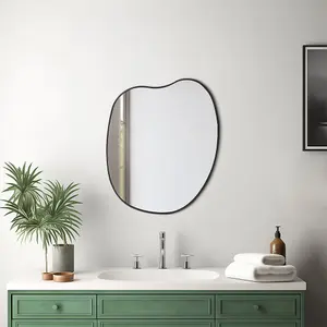 47.5cm W x 61cm H Irregular Mirror Wall Mounted Mirror Metal Framed Bathroom Mirror Decorative, Black