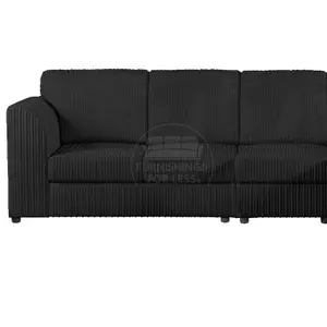 Luxor Black Jumbo Cord Large 5 Seater Corner Sofa Long Right Hand Facing - Full Back