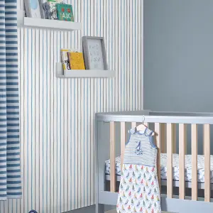 Laura Ashley Painterly Stripe Blue, Grey & White Kids Smooth Wallpaper