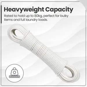 Hardys Clothes Washing Line - PVC Coated with Steel Core, Outdoor & Indoor Suitable Clothes Line, 80kg Capacity - 15m, White