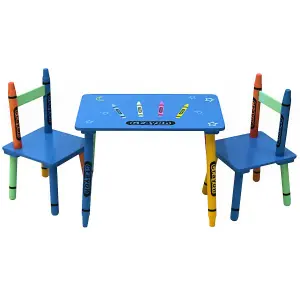 Oypla Childrens Wooden Crayon Table and Chairs Set Kids Room Furniture