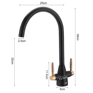 Black Brass Twin Lever Mono Kitchen Tap Mixer Tap