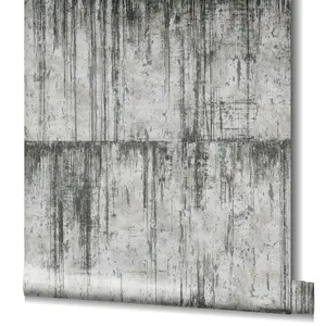 Galerie Air Collection Black Metallic Aged Concrete Textured Wallpaper Roll