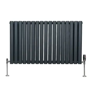 Oval Column Radiator & Valves - 600mm x 1020mm - Anthracite Grey