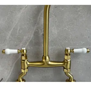 Liquida W23BR Traditional Two Hole Bridge Lever Brushed Brass Kitchen Mixer Tap