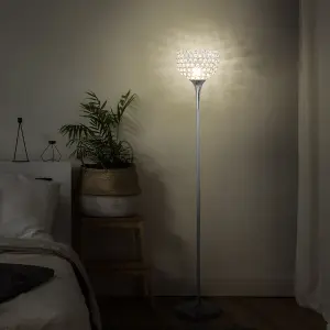 HOMCOM Modern Floor Lamp w/ K9 Crystal Lampshade for Living Room Study Silver