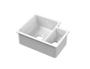 Fireclay 1.5 Bowl Left Hand Undermount Kitchen Sink & Overflow, 457mm - White