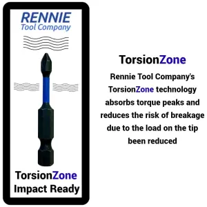 Rennie Tools 26 Pack PZ2 x 25mm Long Impact Driver Screwdriver Bits Set Pozidriv (Pozi 2) With Impact Bit Holder