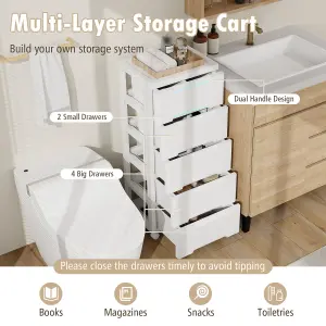 COSTWAY 6-Drawer Rolling Cabinet Plastic Storage Cart 5-tier Drawer Dresser w/ Wheels