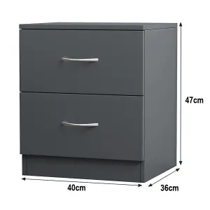 SunDaze Chest of Drawers Bedroom Furniture Bedside Cabinet with Handle 2 Drawer Grey 40x36x47cm