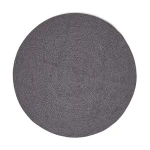 Homescapes Grey and Black Handmade Woven Braided Rug, 120 cm Round