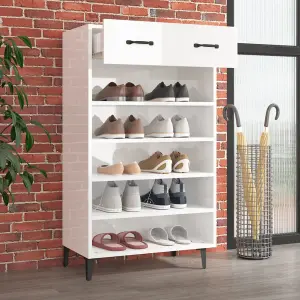 Shoe Cabinet High Gloss White 60x35x105 cm Engineered Wood