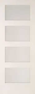 4 panel Glazed Shaker White Internal Door, (H)1981mm (W)838mm (T)35mm