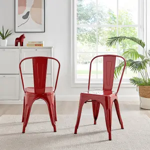 Furniturebox Set of 2 Red Colton Tolix Style Stackable Industrial Metal Dining Chair