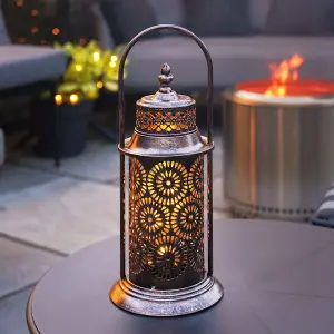 Festive Lights 39cm Solar Powered Bronze Moroccan Garden Metal Lantern