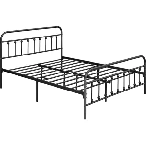 Yaheetech Black 5ft King Vintage Metal Bed Frame with High Headboard and Footboard