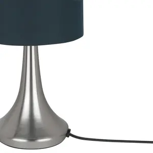 GoodHome Painswick Cylinder Satin Blue Nickel effect Table lamp