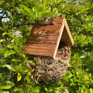 Woven House Martin Bird Nesters with Wooden Roof (Set of 2)