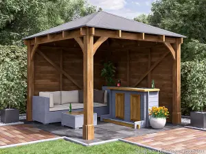 Dunster House Garden Bar Gazebo 3m x 3m Leviathan Heavy Duty Garden Shelter with Log Bar Included