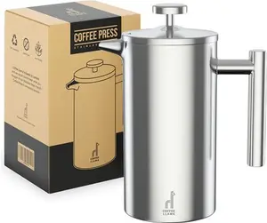 Coffee Llama™ French Press | 1 Litre | 8 Cups Cafetiere Doubled Walled Portable Stainless Steel Coffee Press For Home, Travel & Camping With 3 Extra