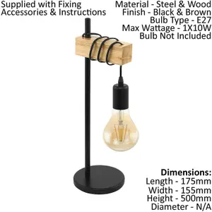 Table Lamp Desk Hangman Light Black Steel & Wood Arm 1 x 10W E27 Bulb