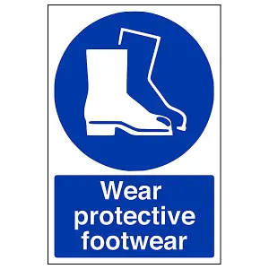 Wear Protective Footwear PPE Safety Sign - Adhesive Vinyl - 200x300mm (x3)