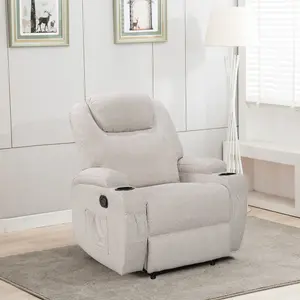 Recliner Manual Chair in Cream Linen Fabric