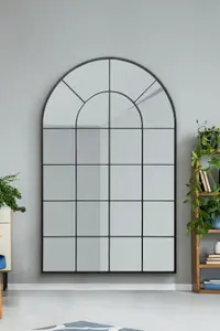 MirrorOutlet The Arcus Black Framed Arched Window Leaner/Wall Mirror 190 x 120CM