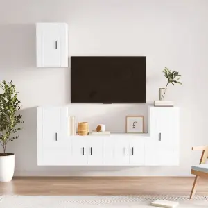 Berkfield 5 Piece TV Cabinet Set High Gloss White Engineered Wood