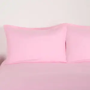 Brentfords Plain Duvet Cover Pillowcase Bedding Set, Pink - King