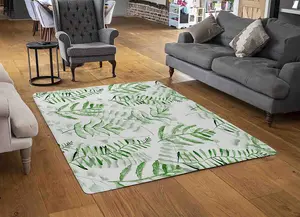 Green Fern Watercolour Rug / Medium: 80x150cm