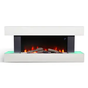 Electric Fire Suite Black Fireplace with White LED Surround Set Remote WiFi Connected Both Side Nightlight 7 Flame Color 52 Inch