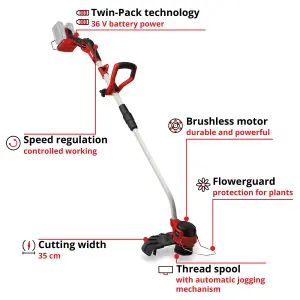 Einhell 35cm Cordless Strimmer 36V Brushless Power X-Change Grass Trimmer Garden GP-CT 36/35 Li BL-Solo - Body Only